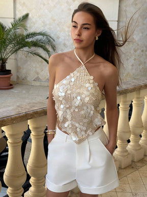 Top Halter Sexy com Paetês