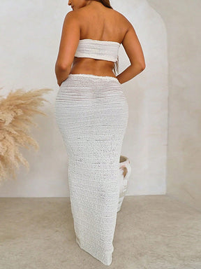 2 Peças Conjunto - Top Curto e Saia Longa Cintura Alta com Laço