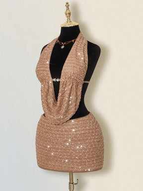 2 peças Conjunto de Top Regata com Decote com Paetês