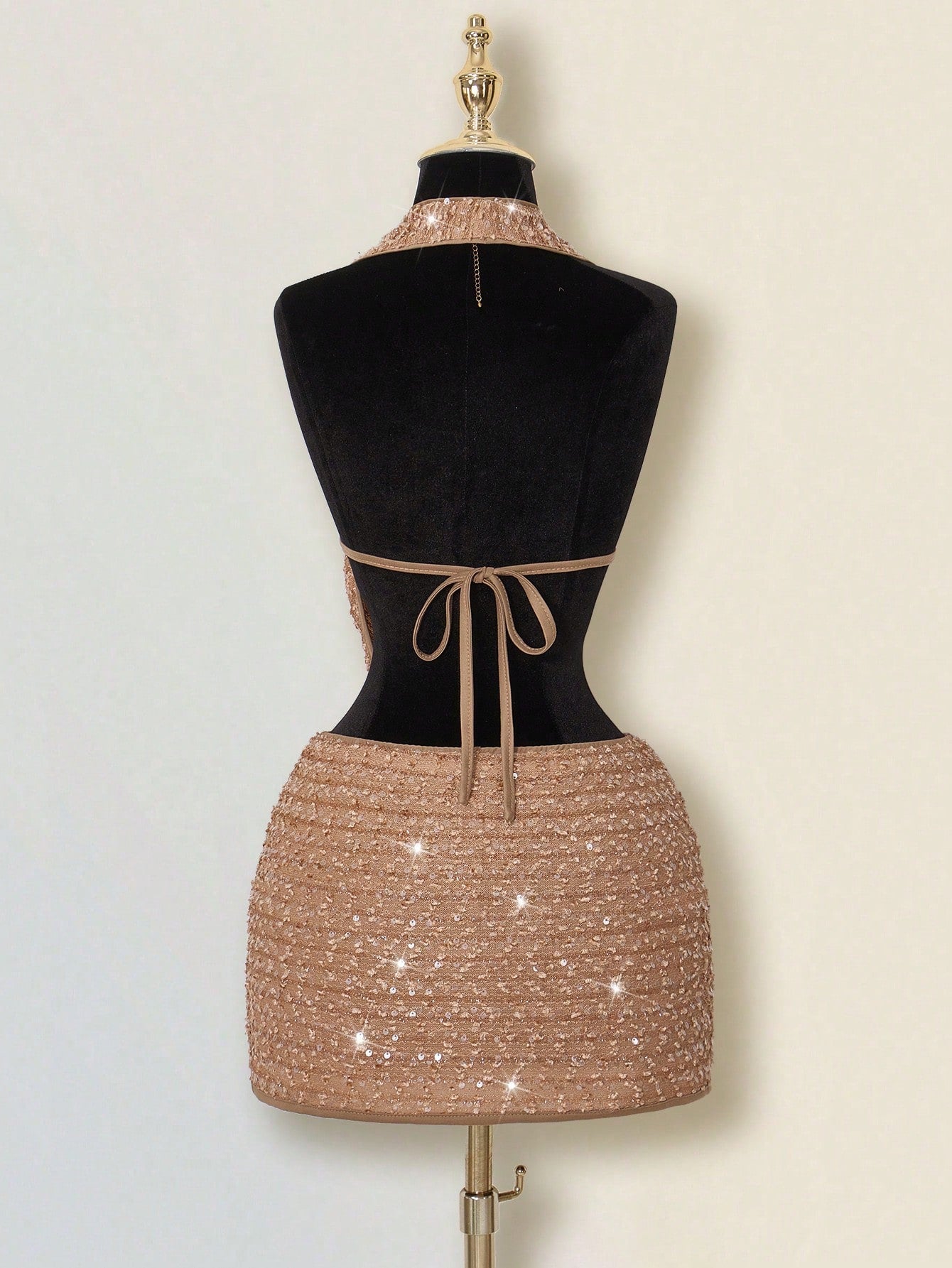 2 peças Conjunto de Top Regata com Decote com Paetês