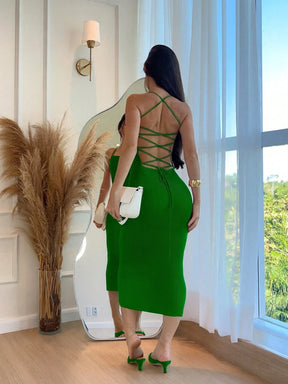 Vestido liso feminino costas trançadas