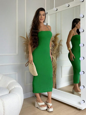 Vestido liso feminino costas trançadas