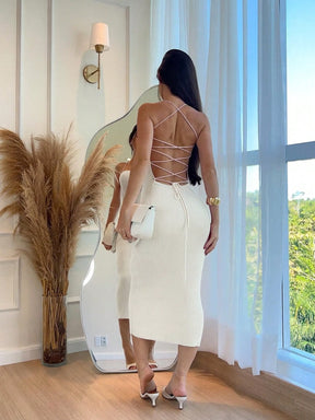 Vestido liso feminino costas trançadas