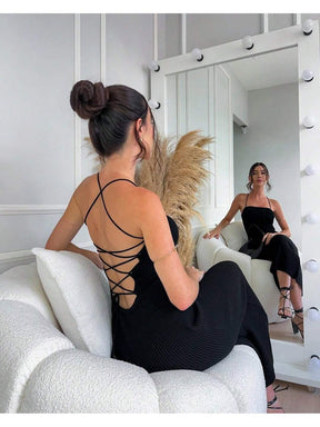 Vestido liso feminino costas trançadas