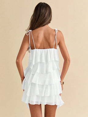 Vestido de Chiffon com Folha de Lótus, Vestido com Suspensório