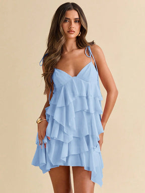 Vestido de Chiffon com Folha de Lótus, Vestido com Suspensório