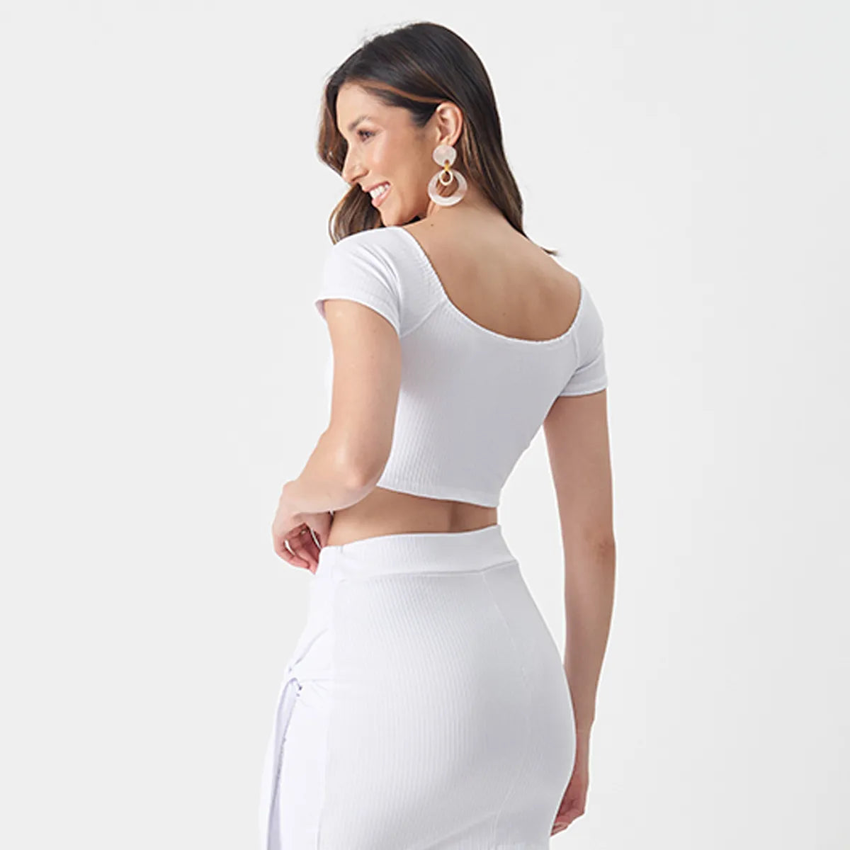 Conjunto Feminino Cropped Saia Canelado De Amarrar Ciganinha