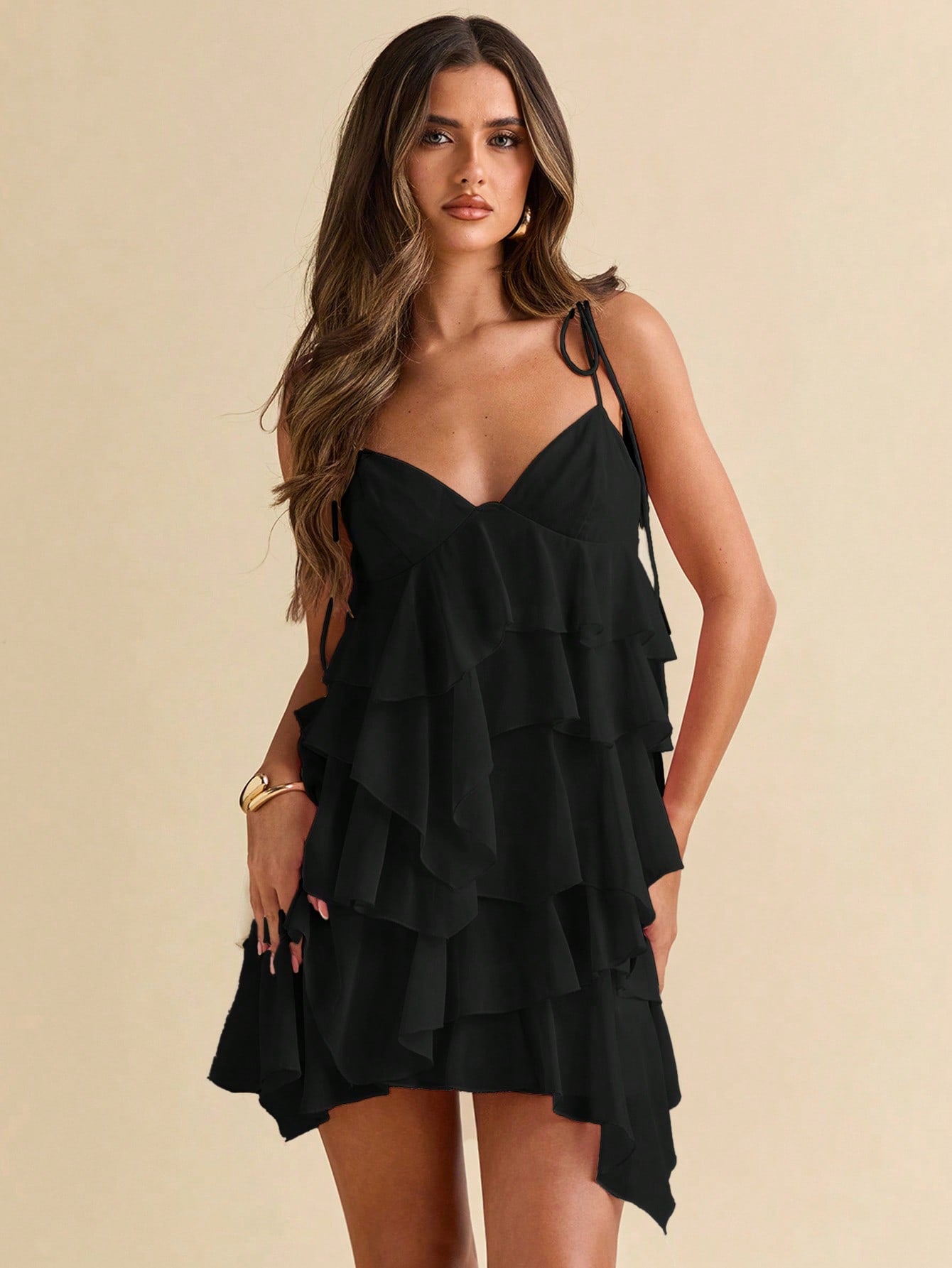 Vestido de Chiffon com Folha de Lótus, Vestido com Suspensório