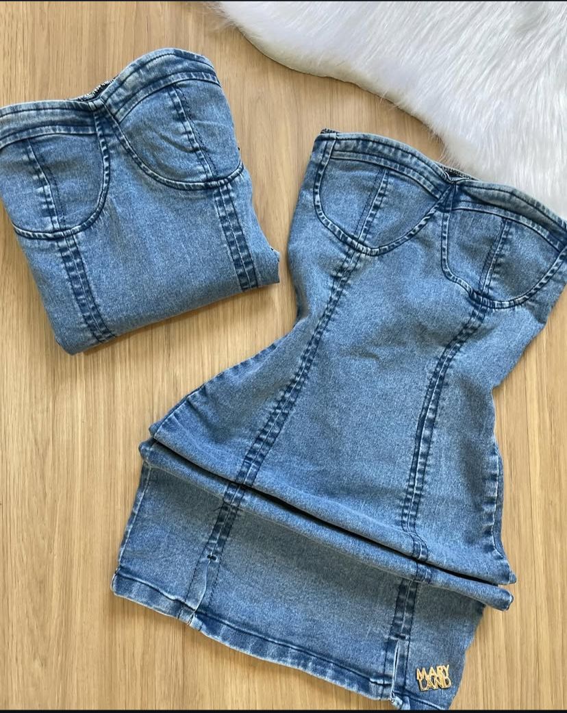 Vestido Jeans Corset - Azul Claro