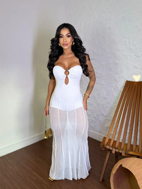 Vestido Feminino Longo Tubinho De Ano Novo Com Fenda