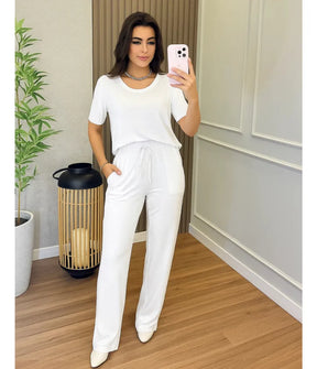 Conjunto De Moletinho Feminino Blusa E Calca Pantalona Luxo