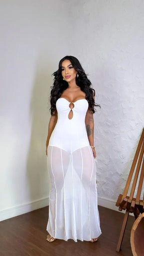 Vestido Feminino Longo Tubinho De Ano Novo Com Fenda