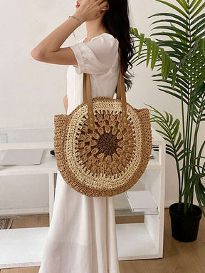 Bolsa de Praia Cáqui Tecida à Mão