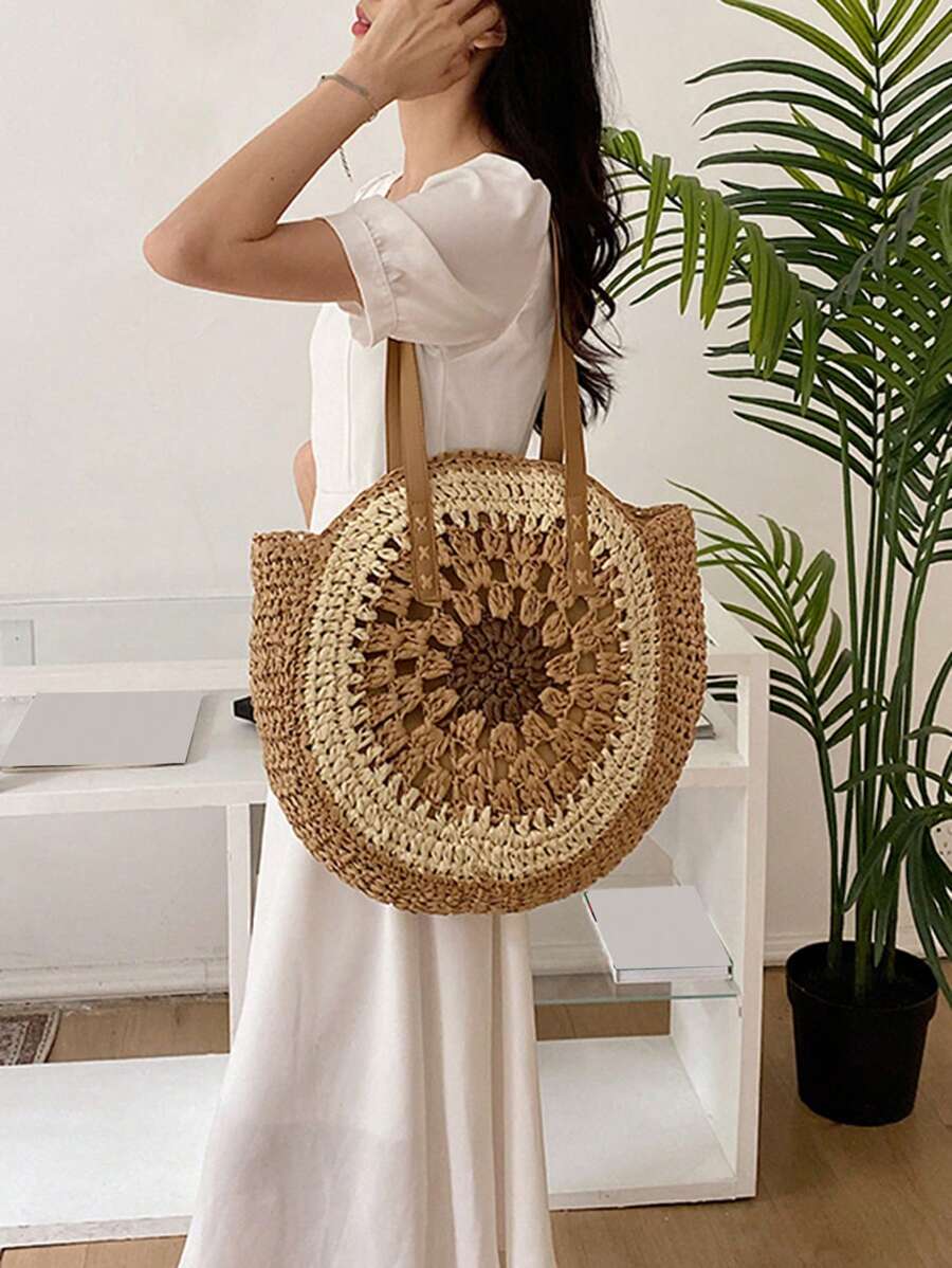 Bolsa de Praia Cáqui Tecida à Mão