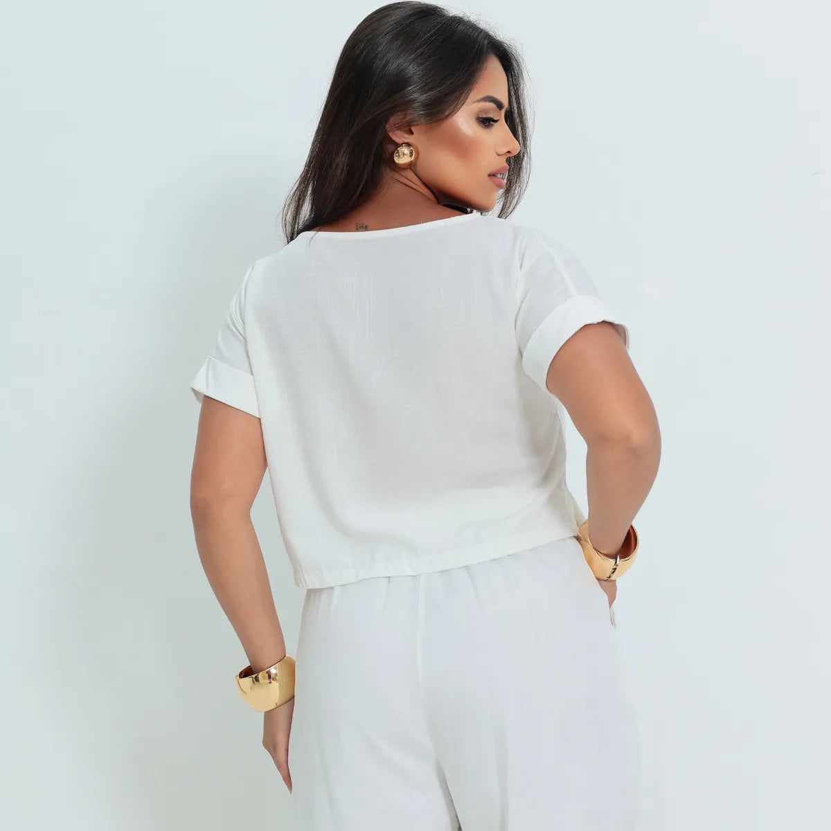 Conjunto 2 Peças Shorts E Cropped Soltinho Moda Blogueira