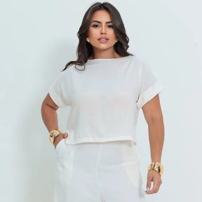 Conjunto 2 Peças Shorts E Cropped Soltinho Moda Blogueira