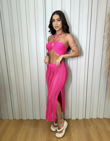 Conjunto Feminino Saida De Praia Saia Longa E Cropped